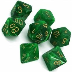 Chessex Vortex Green/Gold Polyhedral 7 Die Set Tabletop