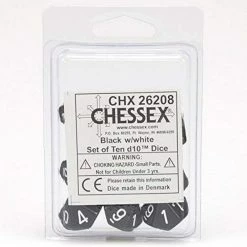 Chessex Opaque Black/White Polyhedral D10 Die Set Tabletop