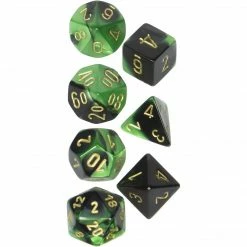 Chessex Tabletop Gemini Black-Green/Gold Poly 7 Die Set