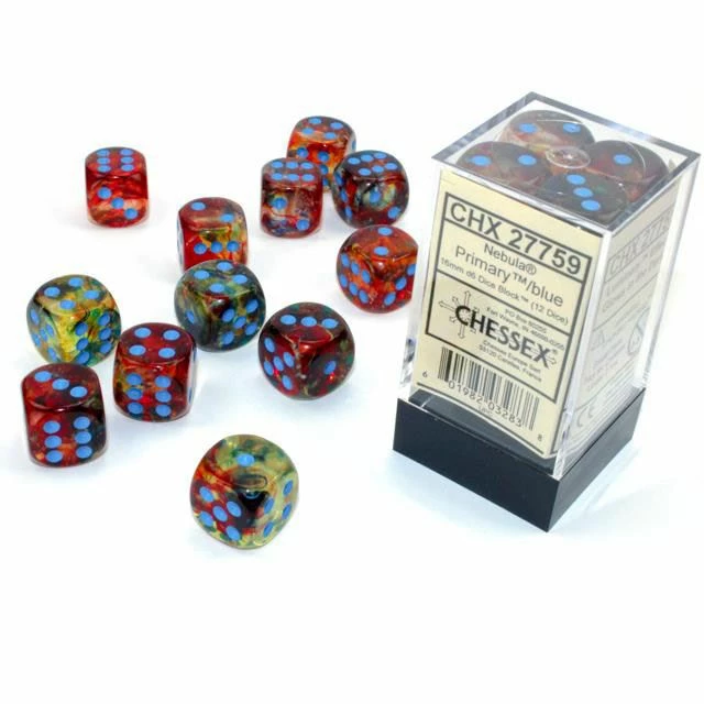 Chessex Nebula Primary/Blue 16mm D6 Dice Block (12 Dice)