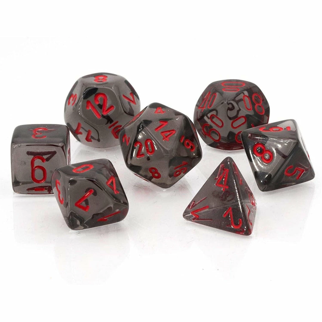 Chessex Tabletop Translucent Poly Smoke/Red 7 Die Set