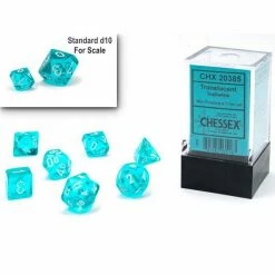 Chessex Mini-Poly 7 Trans Teal/White Tabletop