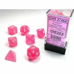 Chessex Frosted Pink/White Poly 7 Dice