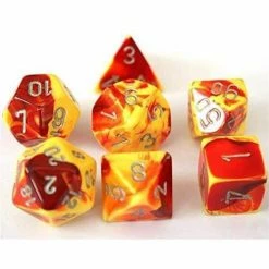 Chessex Tabletop Gemini Red-Yellow/Silver Polyhedral 7 Dice Set