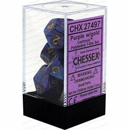 Chessex Lustrous Purple W/Gold Polyhedral 7 Die Set Dice