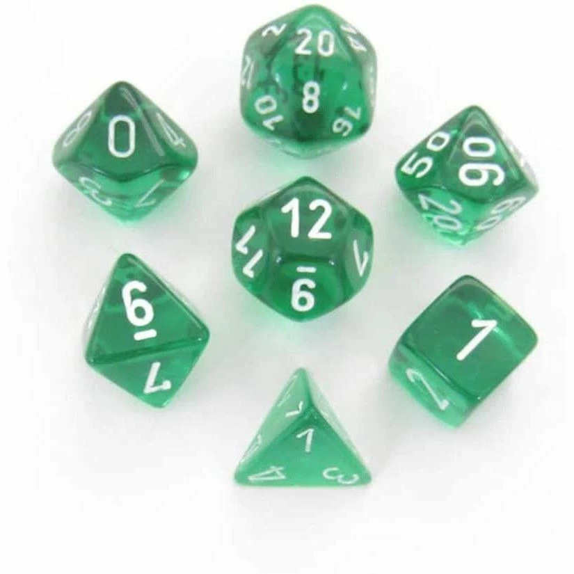 Chessex Tabletop Translucent Green/White Polyhedral 7 Die Set